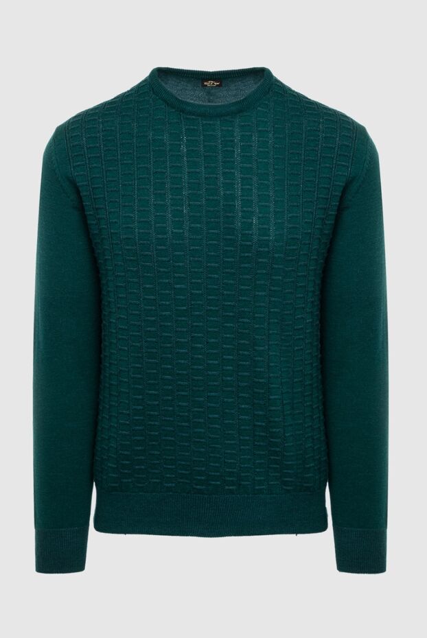 Cesare di Napoli green wool jumper with a textured stripe pattern for men 164386 - photo 1