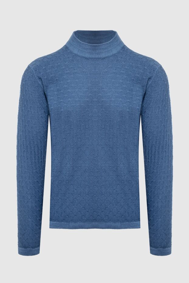 Men’s blue wool jumper with a high stand-up collar and textured pattern - photo 1