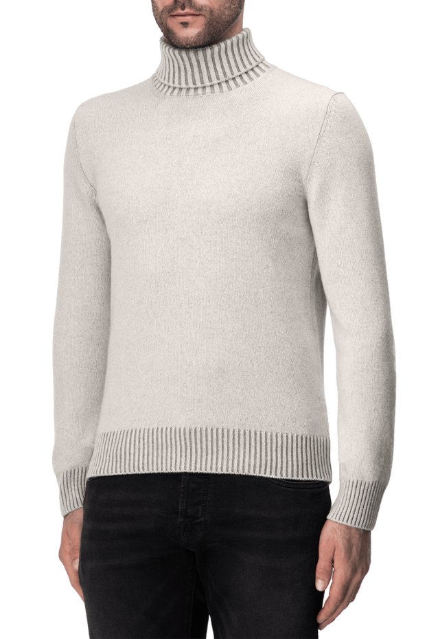 Gran Sasso grey cashmere turtleneck with contrast trimmed edges for men 164438 - photo 3