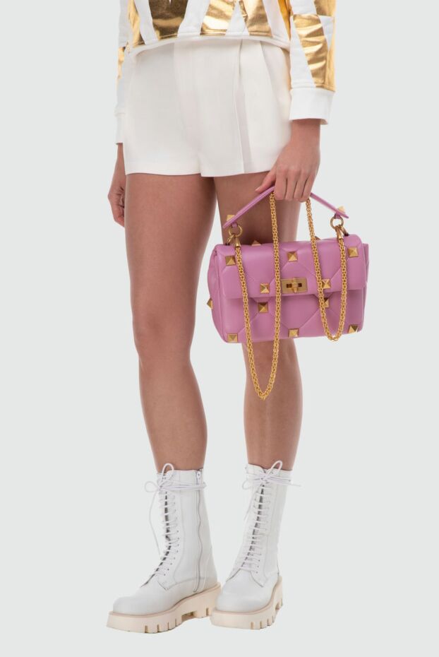 Valentino women's top handbag pink leather with metal inserts 164618 - photo 3