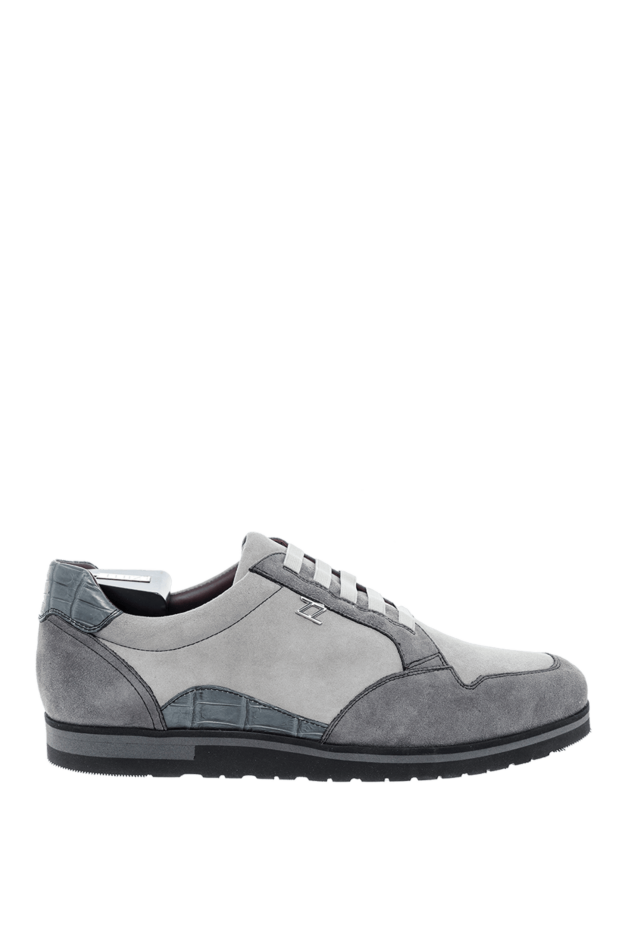 Zilli men's nubuck and crocodile leather sneakers gray 164680 - photo 1