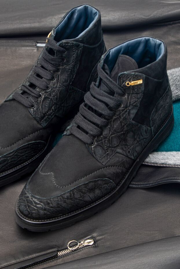 Zilli men's nubuck and crocodile leather boots in black 164690 - photo 2