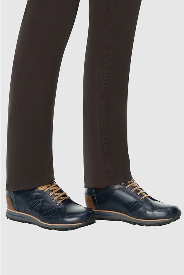 Zilli blue smooth leather sneakers with contrast heel and side stitching

 164697 - photo 3
