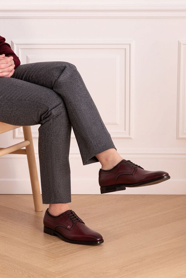 Zilli burgundy leather derby shoes with textured inserts for men 164704 - photo 3