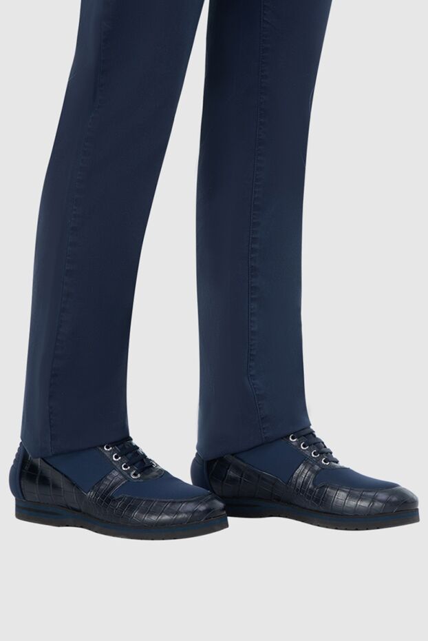 Zilli high-top blue sneakers made of crocodile leather and elastic fabric
 164710 - photo 3