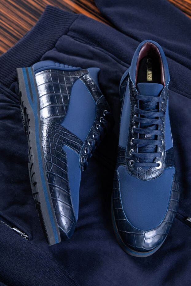 Zilli high-top blue sneakers made of crocodile leather and elastic fabric
 164710 - photo 2