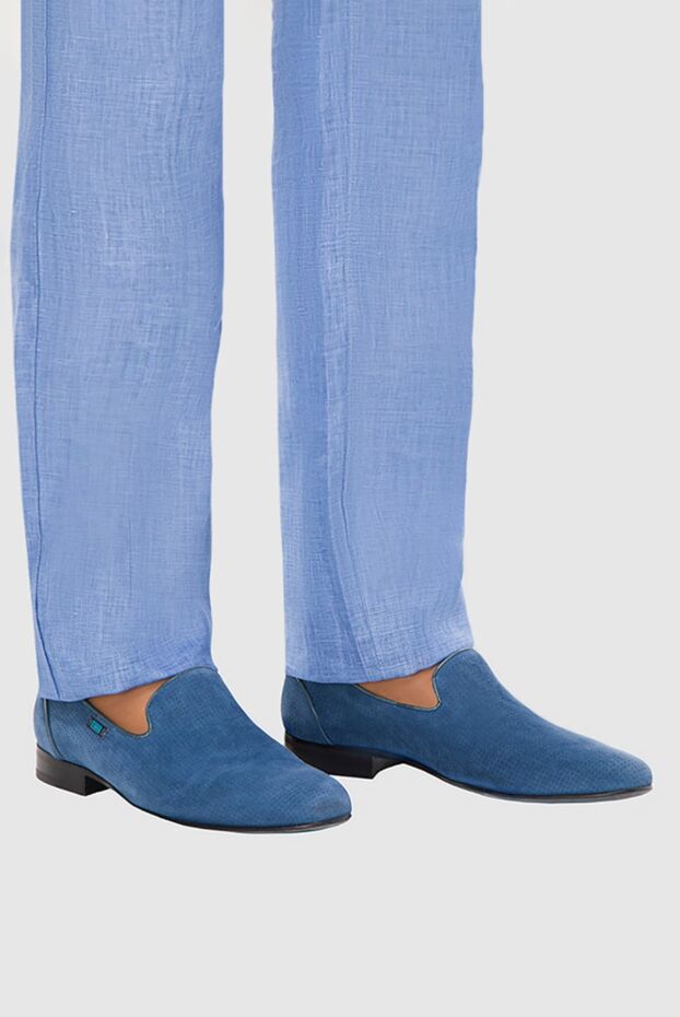 Blue perforated nubuck loafers

 - photo 2