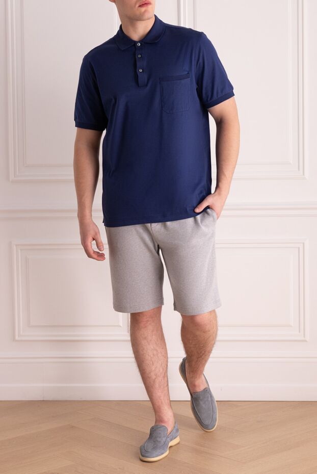 Brioni men's blue cotton polo shirt with chest pocket 164766 - photo 2