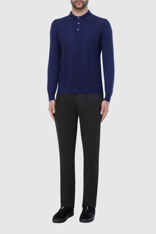 Zilli men's long sleeve polo shirt in checkered jacquard silk and cotton
 164799 - photo 2