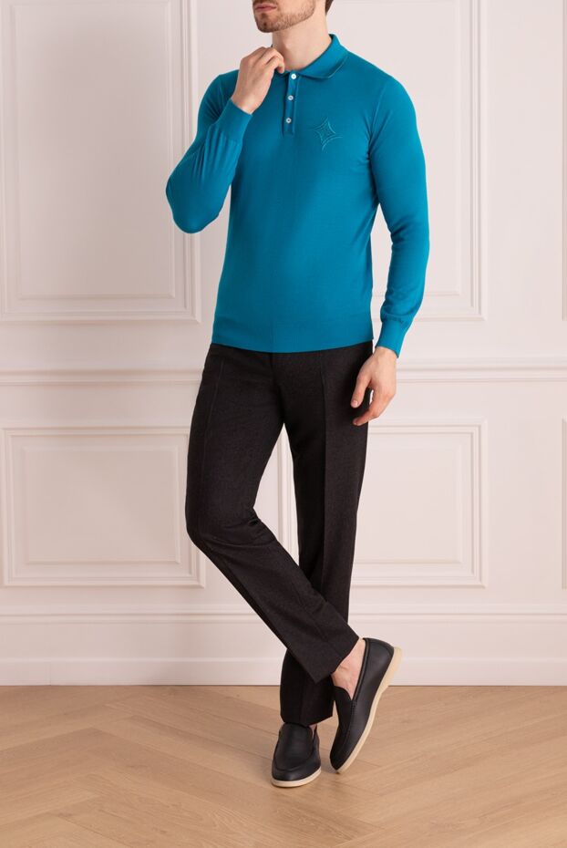 Zilli men's long sleeve light blue polo shirt with buttons and embroidered brand emblem 164821 - photo 2
