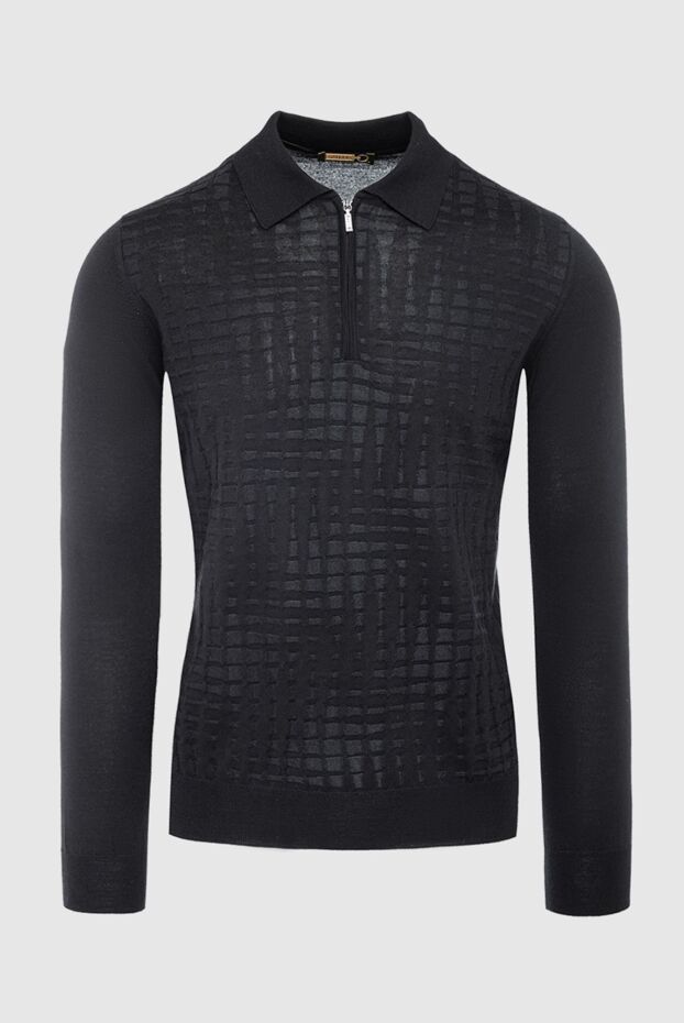 Zilli men's long sleeve black polo shirt with a textured optical pattern 164844 - photo 1