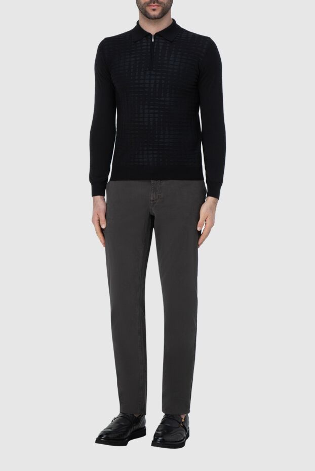 Zilli men's long sleeve black polo shirt with a textured optical pattern 164844 - photo 2