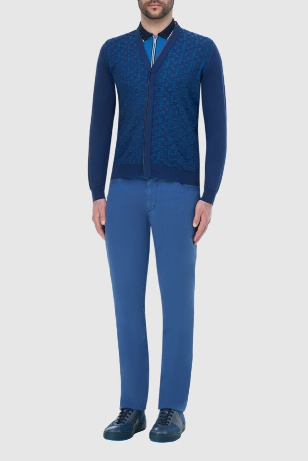 Zilli men’s patterned blue cardigan with v-neck and buttons 164850 - photo 2
