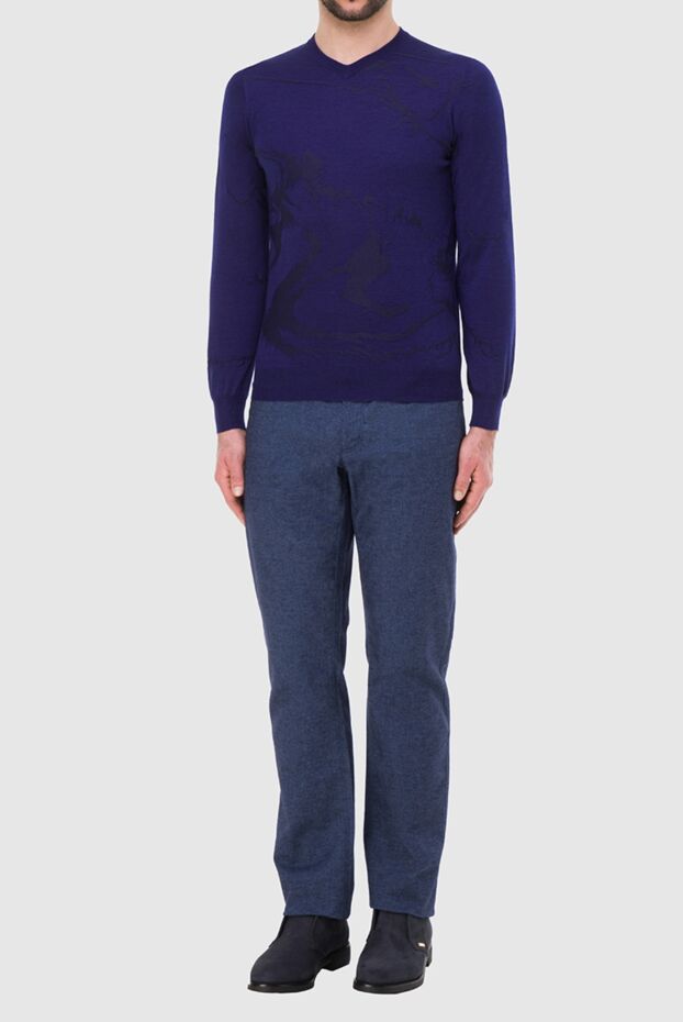 Zilli blue jumper with v-neck and dark pattern for men 164873 - photo 2