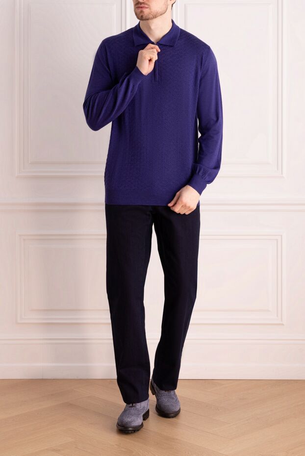 Zilli men's long sleeve purple polo shirt with a textured jacquard pattern 164883 - photo 2
