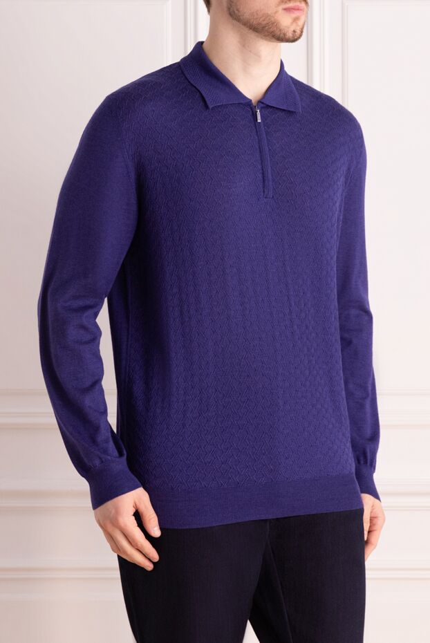Zilli men's long sleeve purple polo shirt with a textured jacquard pattern 164883 - photo 3