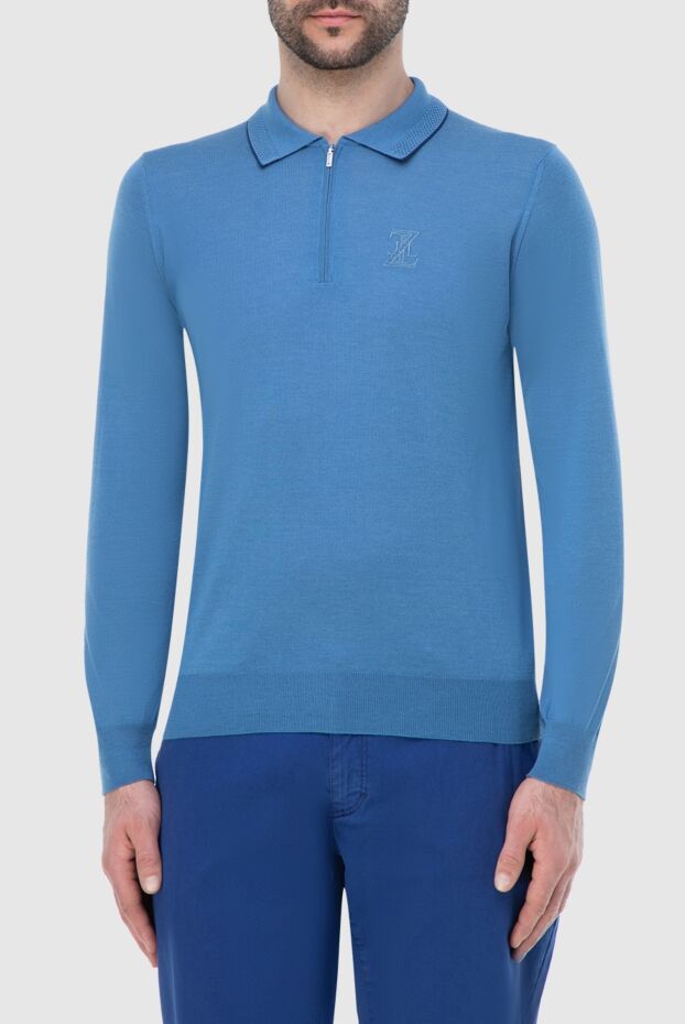 Zilli men's long sleeve light blue polo shirt with zipper and embroidered brand emblem 164918 - photo 3