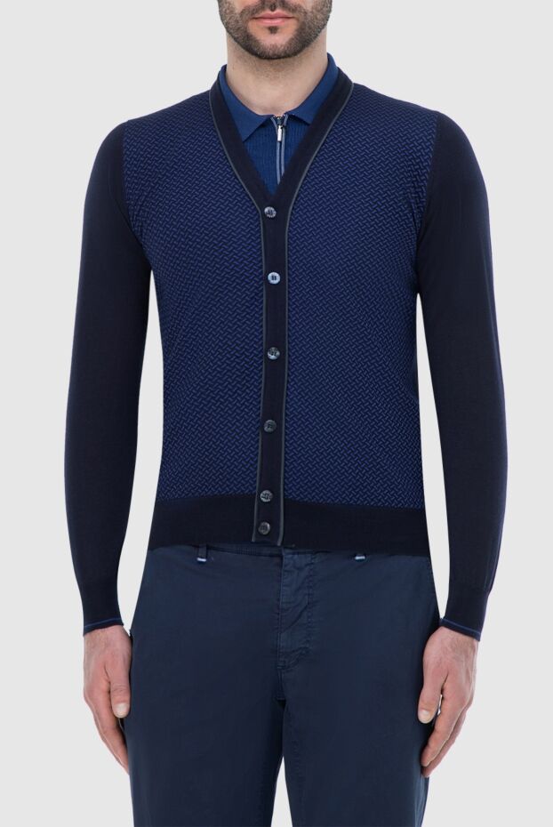 Zilli men's cashmere and silk cardigan in navy blue
 164930 - photo 3