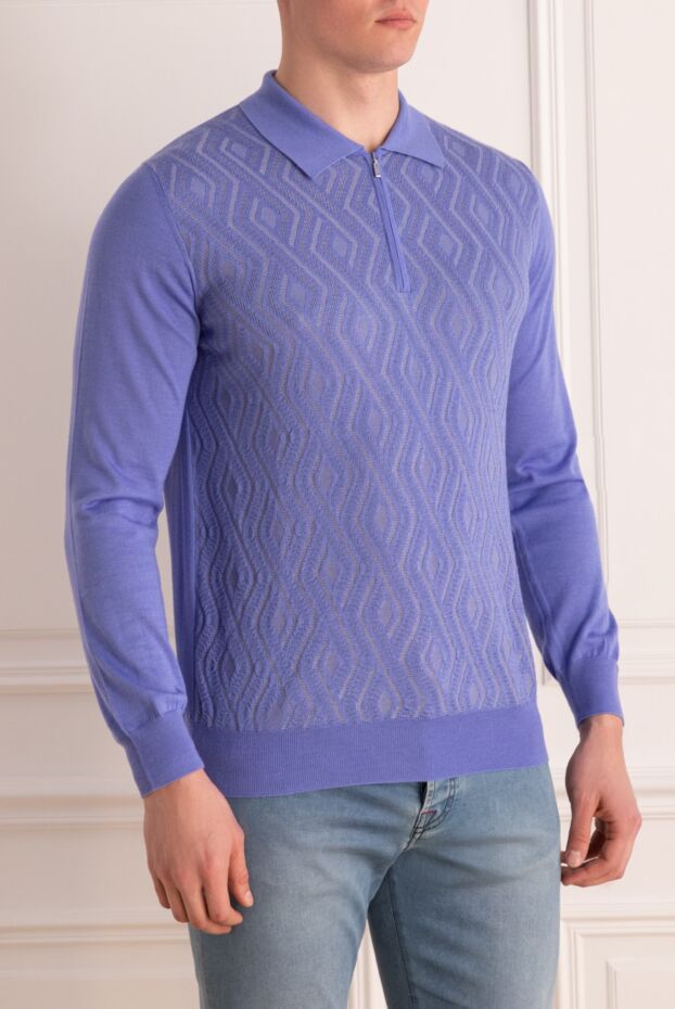 Zilli men's long sleeve light purple polo shirt with a textured jacquard pattern 164959 - photo 3