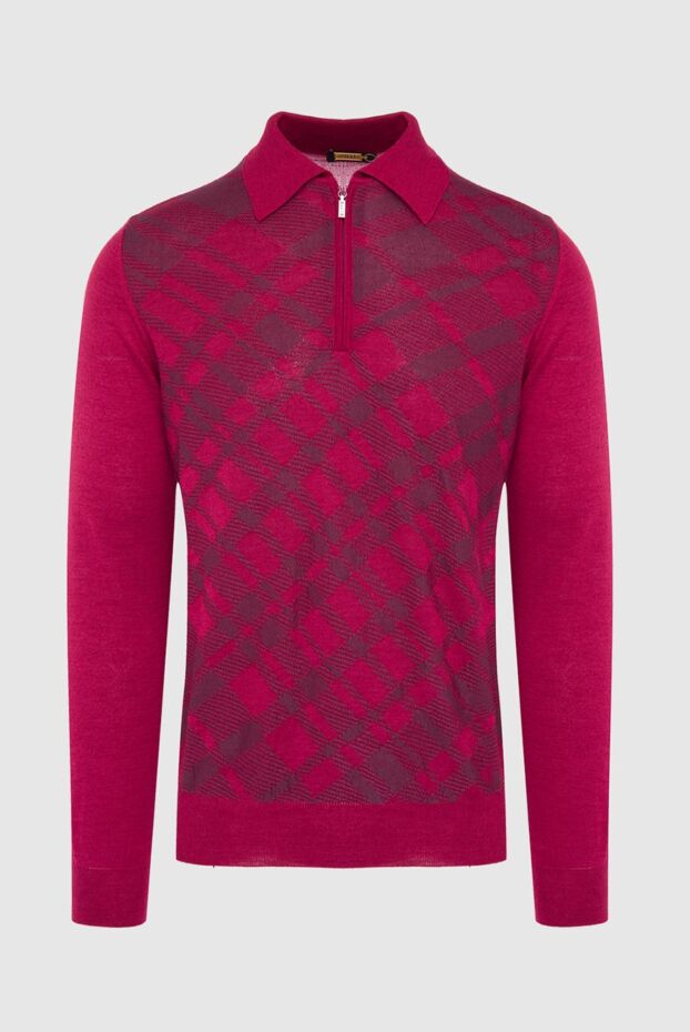 Zilli men's long sleeve red polo shirt with a contrasting checkered pattern 164960 - photo 1