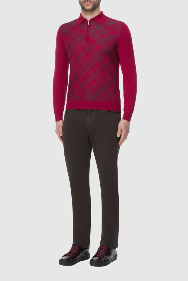 Zilli men's long sleeve red polo shirt with a contrasting checkered pattern 164960 - photo 2