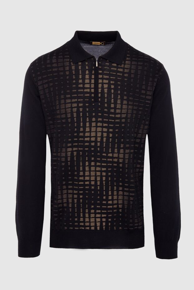 Zilli men's long sleeve black polo shirt with a contrasting abstract pattern 164961 - photo 1