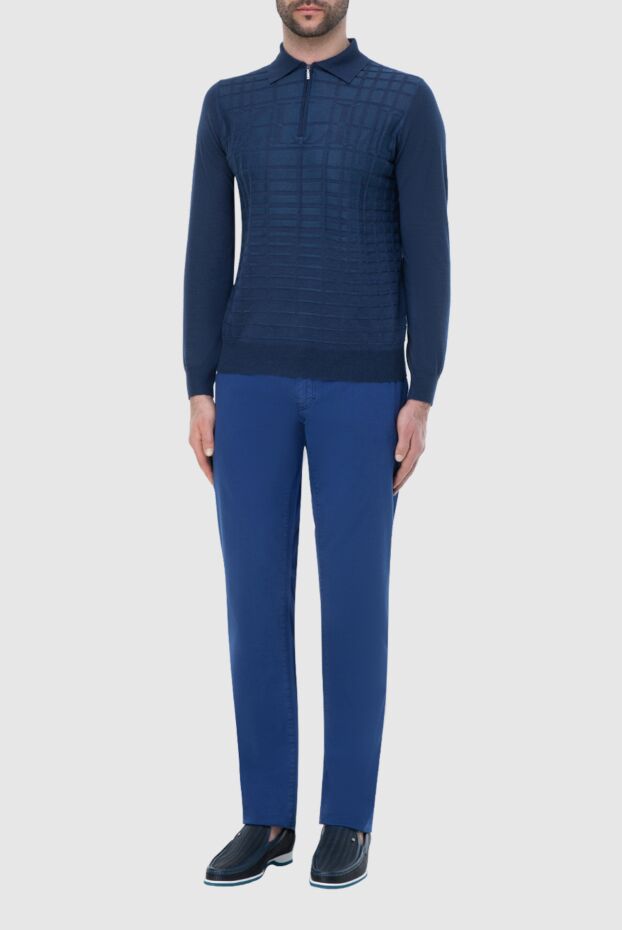 Zilli men's long sleeve blue polo shirt with a monochrome textured pattern 164962 - photo 2