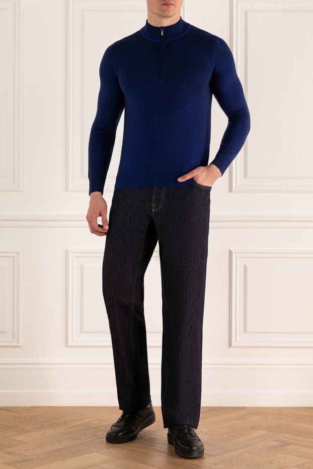 Zilli deep blue slim-fit cashmere troyer for men 164972 - photo 2
