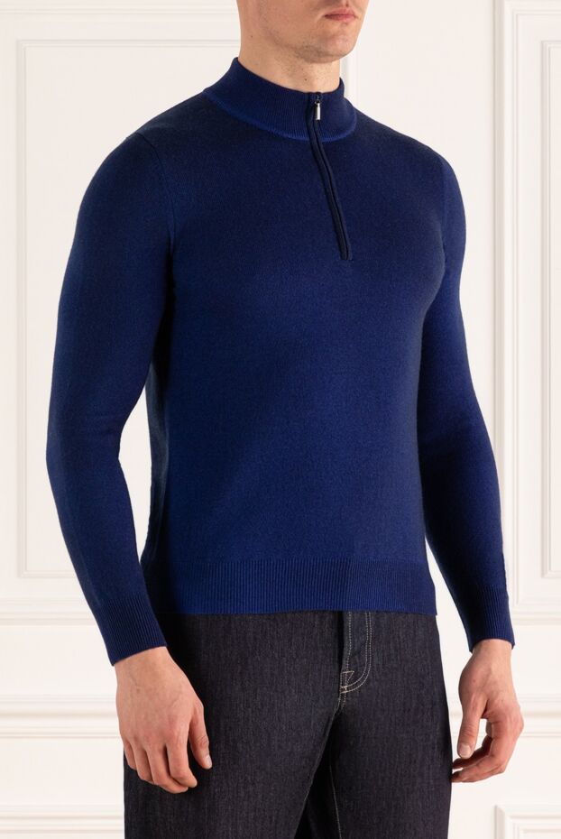Zilli deep blue slim-fit cashmere troyer for men 164972 - photo 3