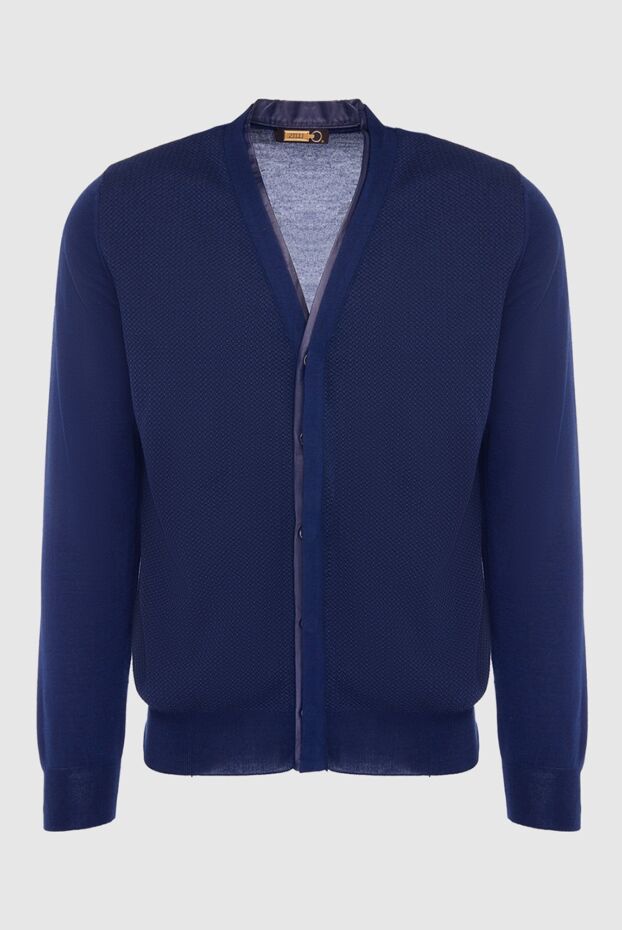 Zilli men’s blue cardigan with v-neck, buttons and leather inserts 164979 - photo 1