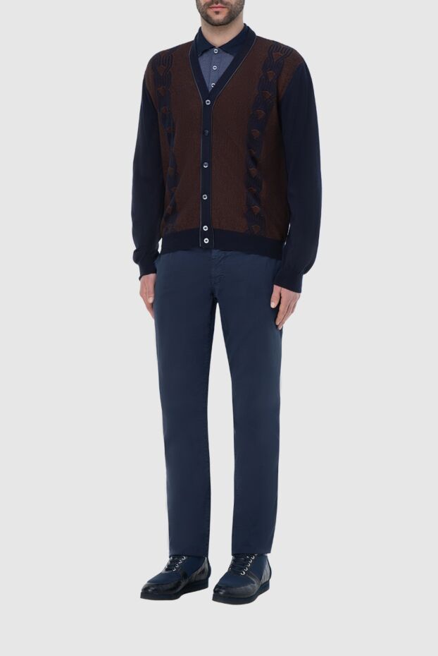 Zilli men’s blue cardigan with contrast insert and leather details 164980 - photo 2