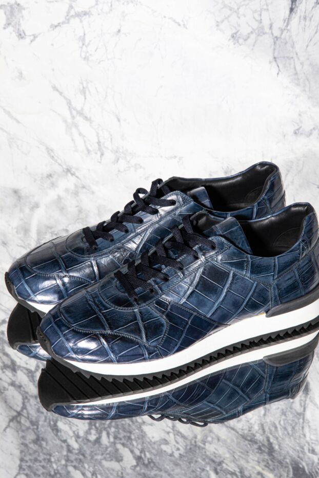 Cesare di Napoli люксовые кроссовки с верхом из кожи крокодила цвета navy blue

 165033 - фото 2