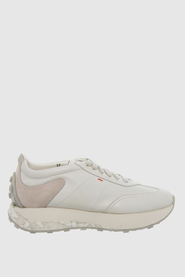 Santoni women's leather sneakers on a chunky sole with beige inserts in white 165076 - photo 1