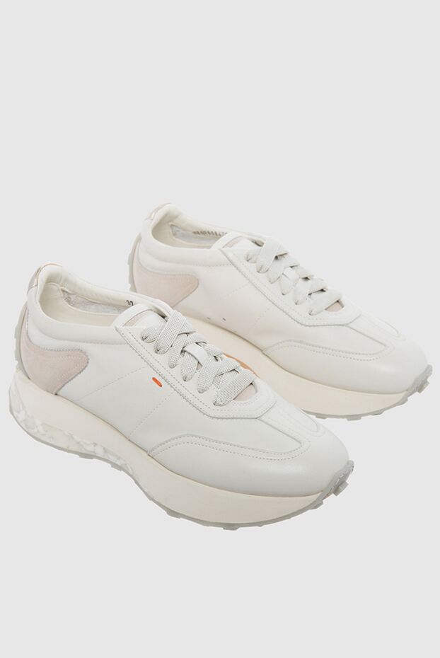 Santoni women's leather sneakers on a chunky sole with beige inserts in white 165076 - photo 3