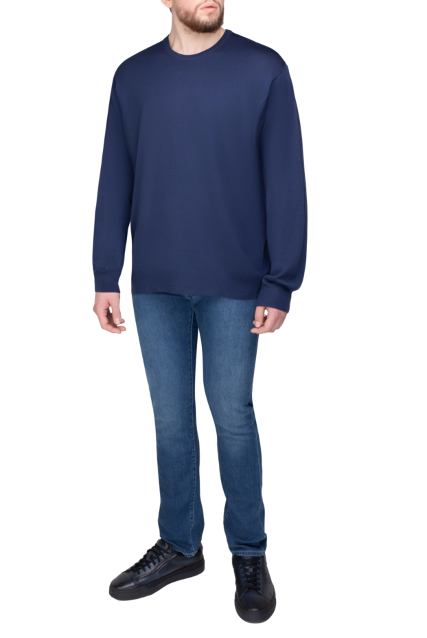 Dalmine тегіс тоқылған текстурасы бар қою көк түсті свитер 165254 - фото 2