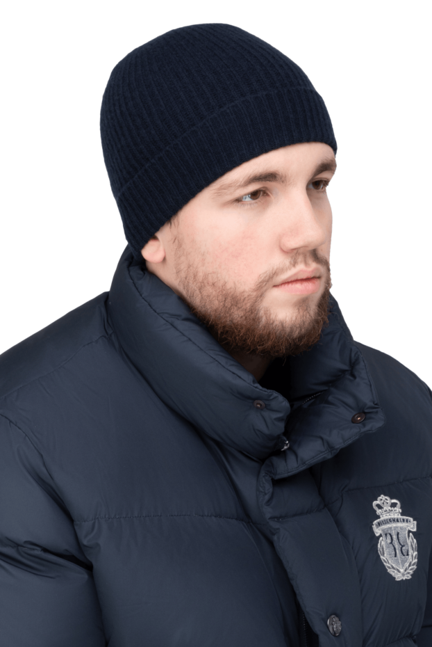 Malo dark blue ribbed knitted cashmere beanie for men 165279 - photo 2