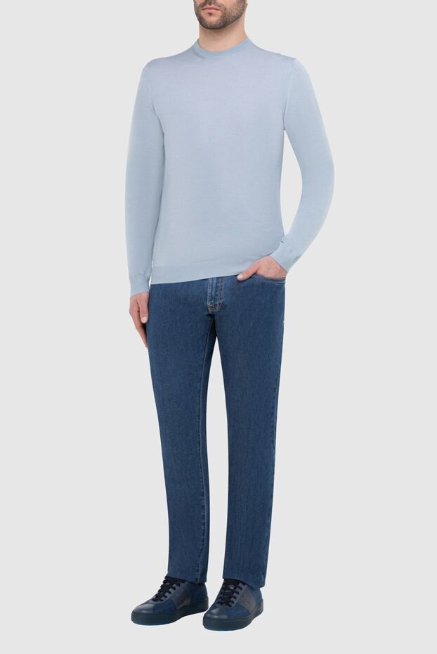 Malo blue wool, silk and cashmere jumper for men 165299 - photo 2