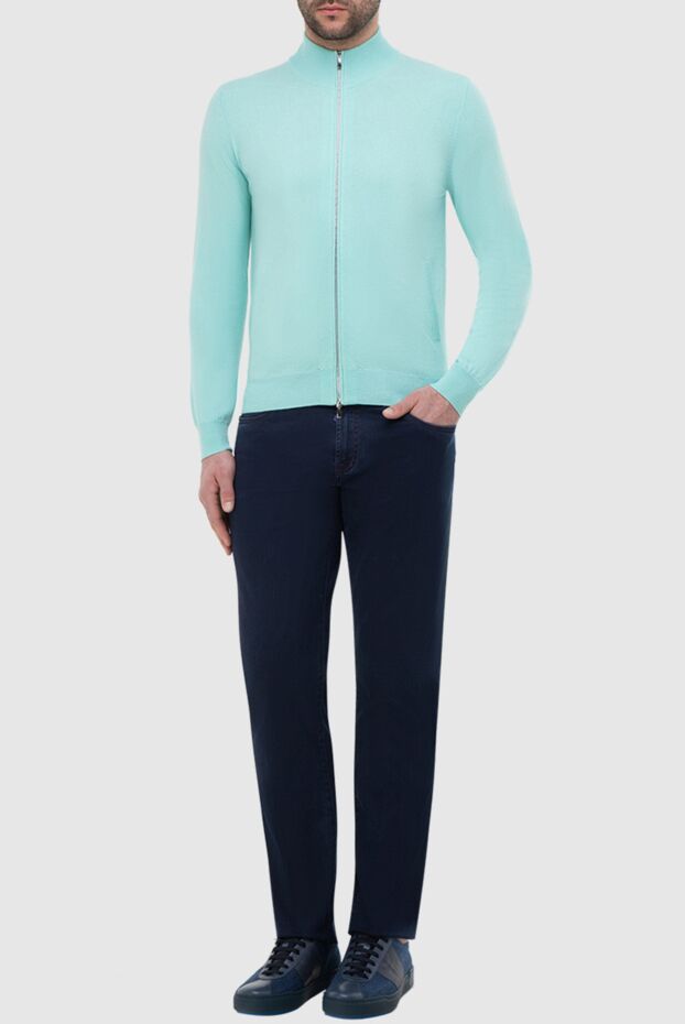 Malo men's cashmere jumper mint with elastic cuffs and zipper
 165316 - photo 2