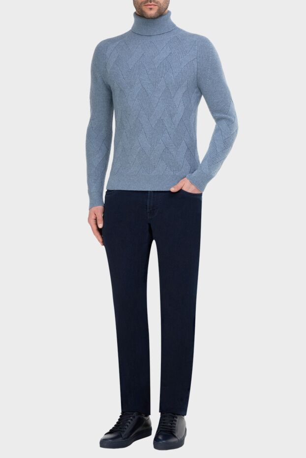 Malo light blue cashmere turtleneck with chunky herringbone knit for men 165344 - photo 2