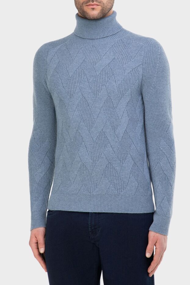 Malo light blue cashmere turtleneck with chunky herringbone knit for men 165344 - photo 3