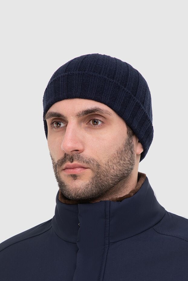 Gran Sasso dark blue ribbed cashmere beanie for men 165436 - photo 2
