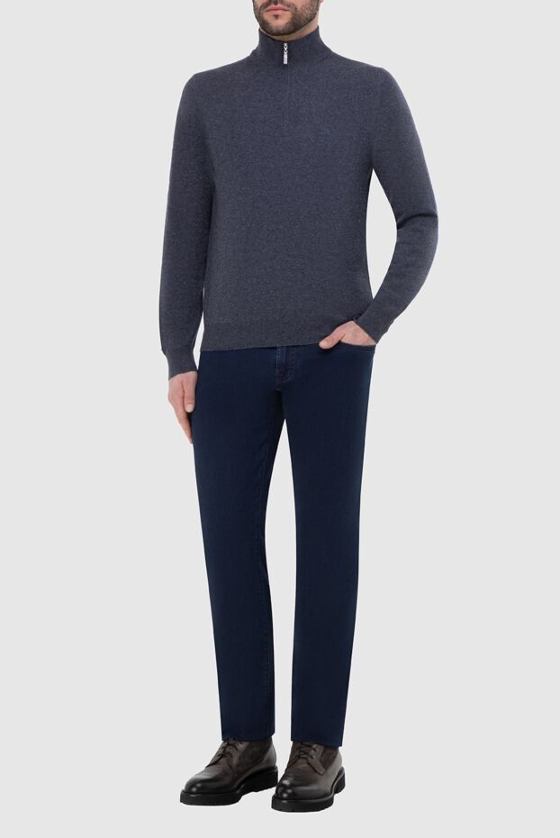 Blue melange cashmere Troyer for men - photo 2
