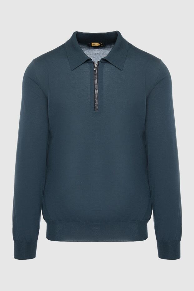 Zilli men's long sleeve green polo shirt with crocodile leather inserts and zipper 165746 - photo 1