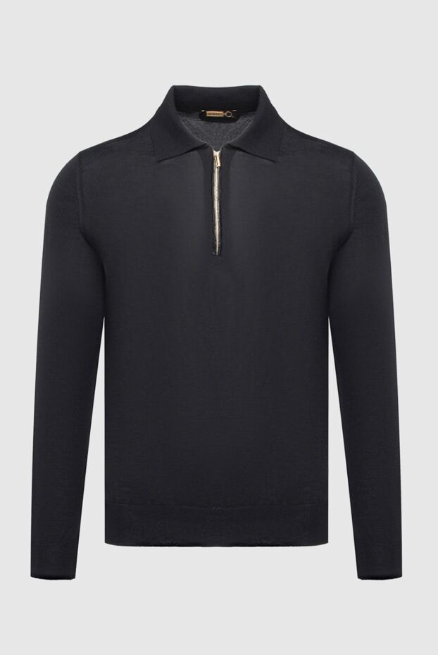 Zilli men's long sleeve black polo shirt with crocodile leather inserts and zipper 165747 - photo 1