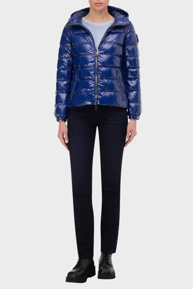 Herno blue glossy down jacket with belt and hood for women 165776 - photo 2