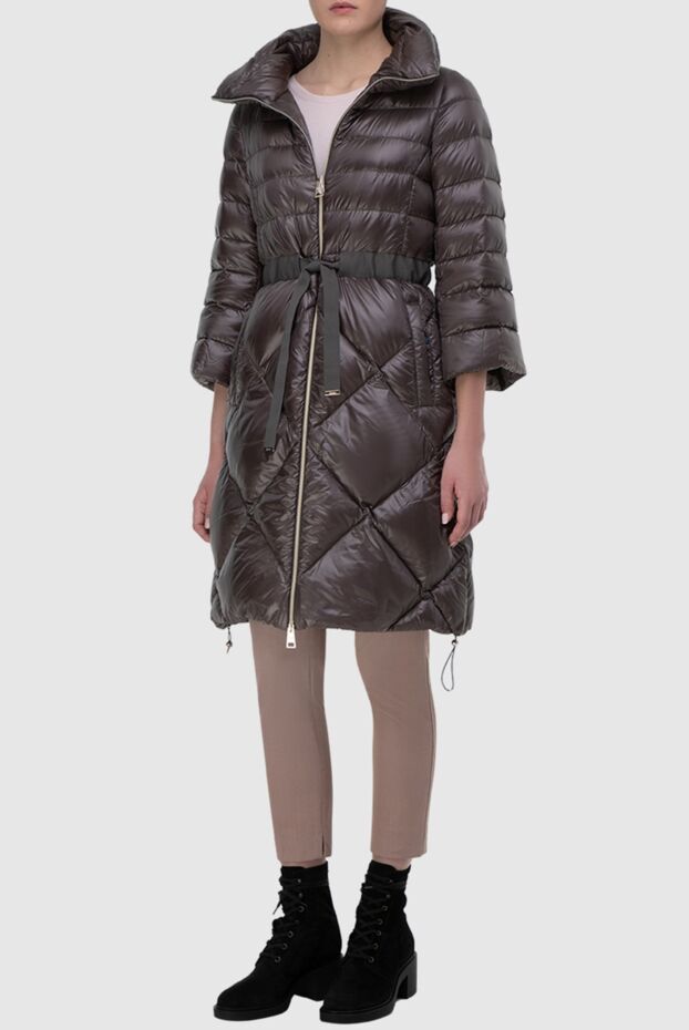 Herno long chocolate down jacket with geometric stitching and belt
 165784 - photo 2