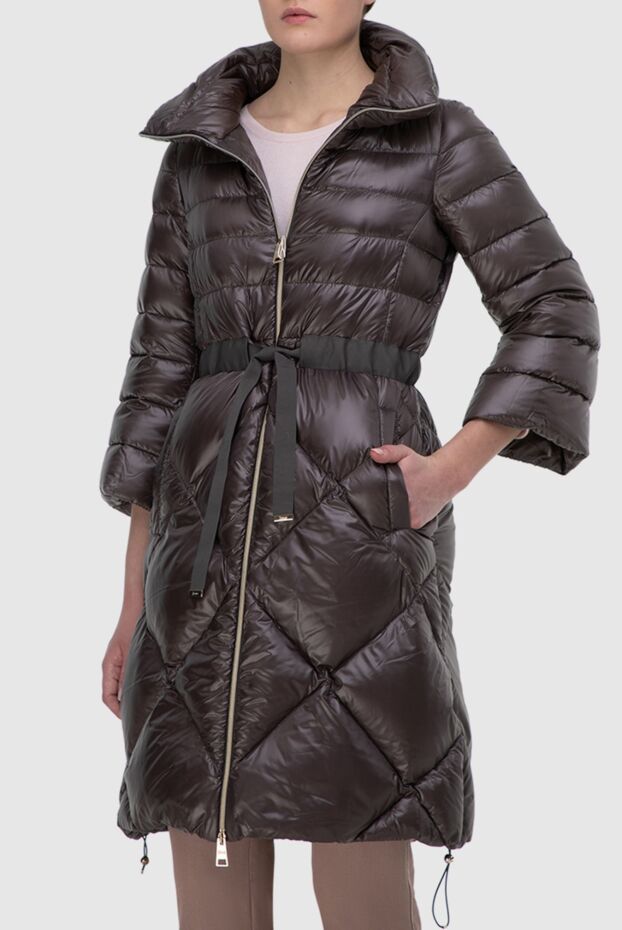 Herno long chocolate down jacket with geometric stitching and belt
 165784 - photo 3