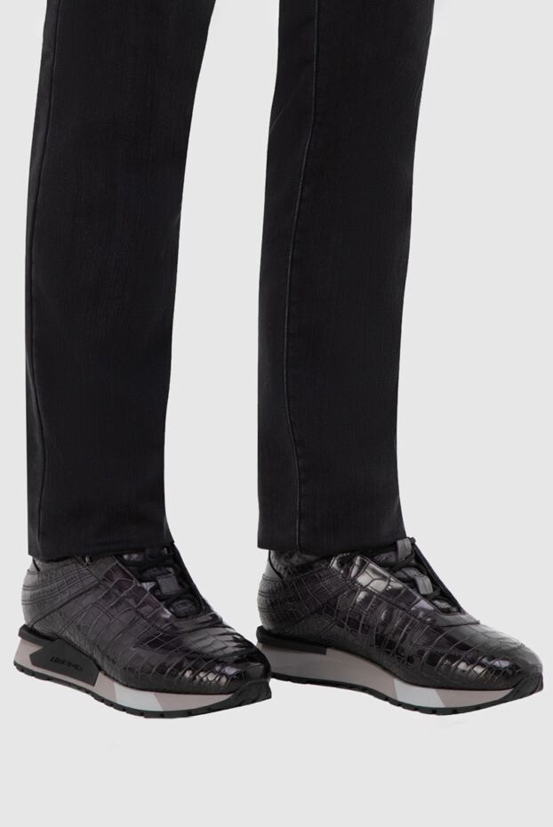 Santoni кроссовки из кожи крокодила с меховой подкладкой в графитовом тоне
 165976 - фото 3