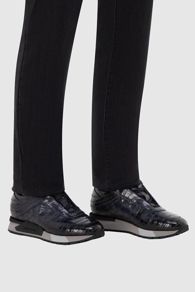 Santoni кроссовки из кожи аллигатора тёмно-синего цвета с рельефной фактурой
 165979 - фото 3
