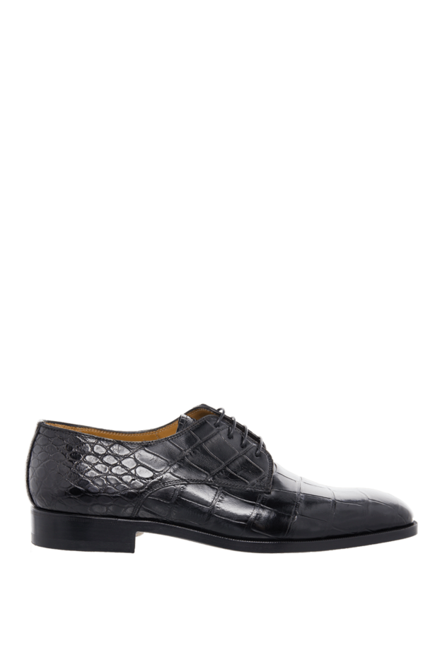 Cesare di Napoli black structured alligator leather derby shoes for men 165996 - photo 1